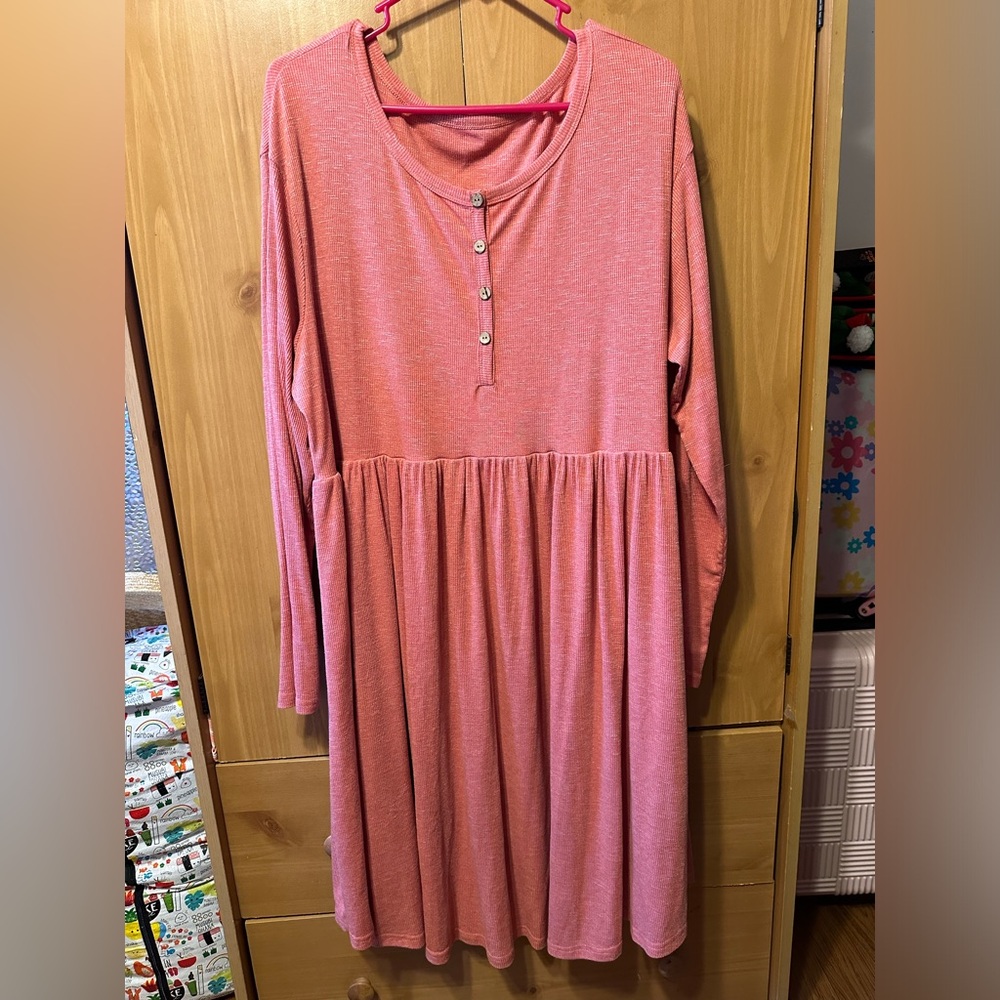 Plus size pink long sleeve dress